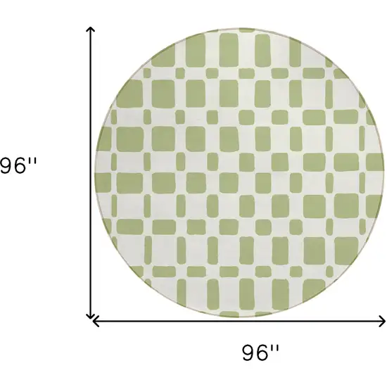 8' Artichoke Green And Ivory Round Geometric Washable Indoor Outdoor Area Rug Photo 3