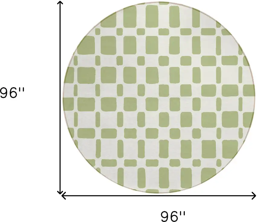 8' Artichoke Green And Ivory Round Geometric Washable Indoor Outdoor Area Rug Photo 3