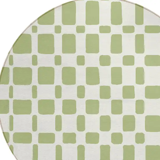 8' Artichoke Green And Ivory Round Geometric Washable Indoor Outdoor Area Rug Photo 4