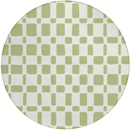 8' Artichoke Green And Ivory Round Geometric Washable Indoor Outdoor Area Rug Photo 2