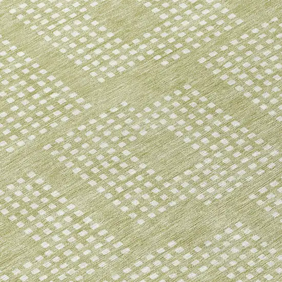 8' Artichoke Green And Ivory Round Geometric Washable Indoor Outdoor Area Rug Photo 8