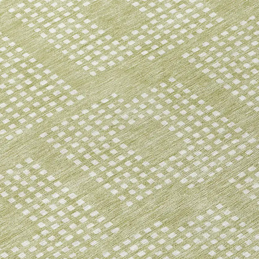 8' Artichoke Green And Ivory Round Geometric Washable Indoor Outdoor Area Rug Photo 8