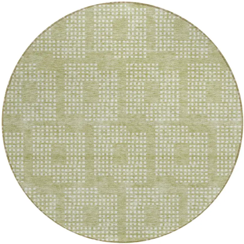 8' Artichoke Green And Ivory Round Geometric Washable Indoor Outdoor Area Rug Photo 2