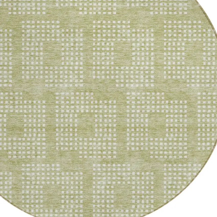 8' Artichoke Green And Ivory Round Geometric Washable Indoor Outdoor Area Rug Photo 4