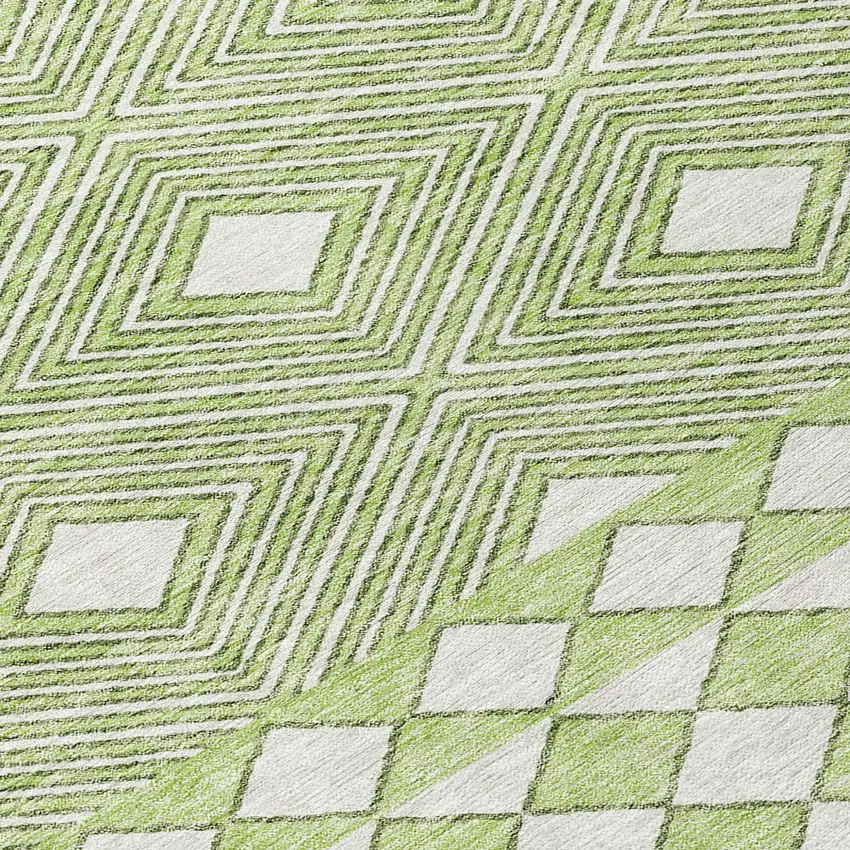 8' Artichoke Green And Ivory Round Geometric Washable Indoor Outdoor Area Rug Photo 8
