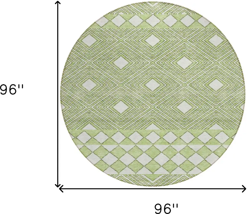 8' Artichoke Green And Ivory Round Geometric Washable Indoor Outdoor Area Rug Photo 3