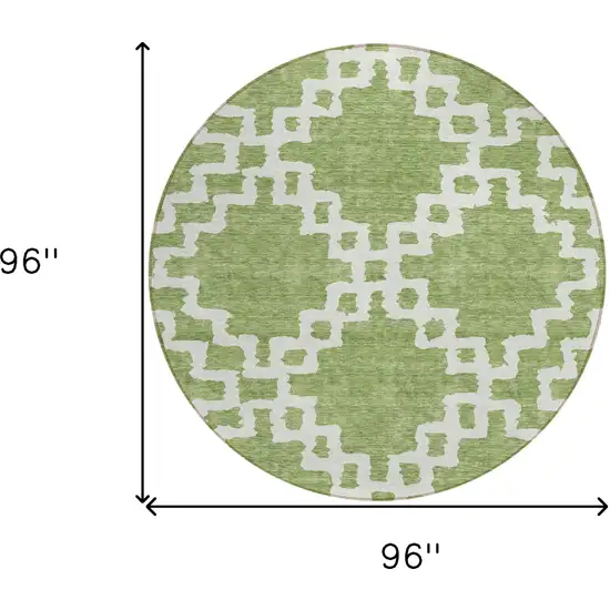 8' Artichoke Green And Ivory Round Geometric Washable Indoor Outdoor Area Rug Photo 3