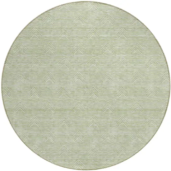 8' Artichoke Green And Ivory Round Geometric Washable Indoor Outdoor Area Rug Photo 2