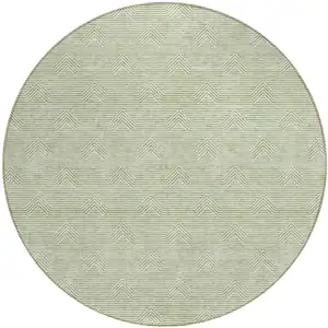Photo of 8' Artichoke Green And Ivory Round Geometric Washable Indoor Outdoor Area Rug