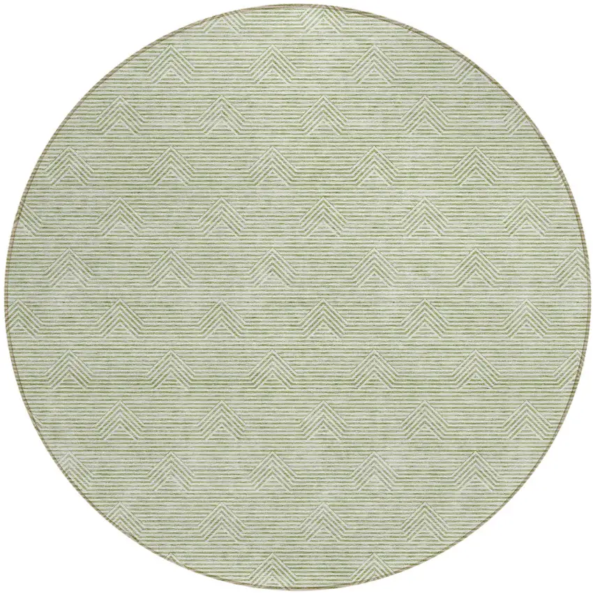 8' Artichoke Green And Ivory Round Geometric Washable Indoor Outdoor Area Rug Photo 2