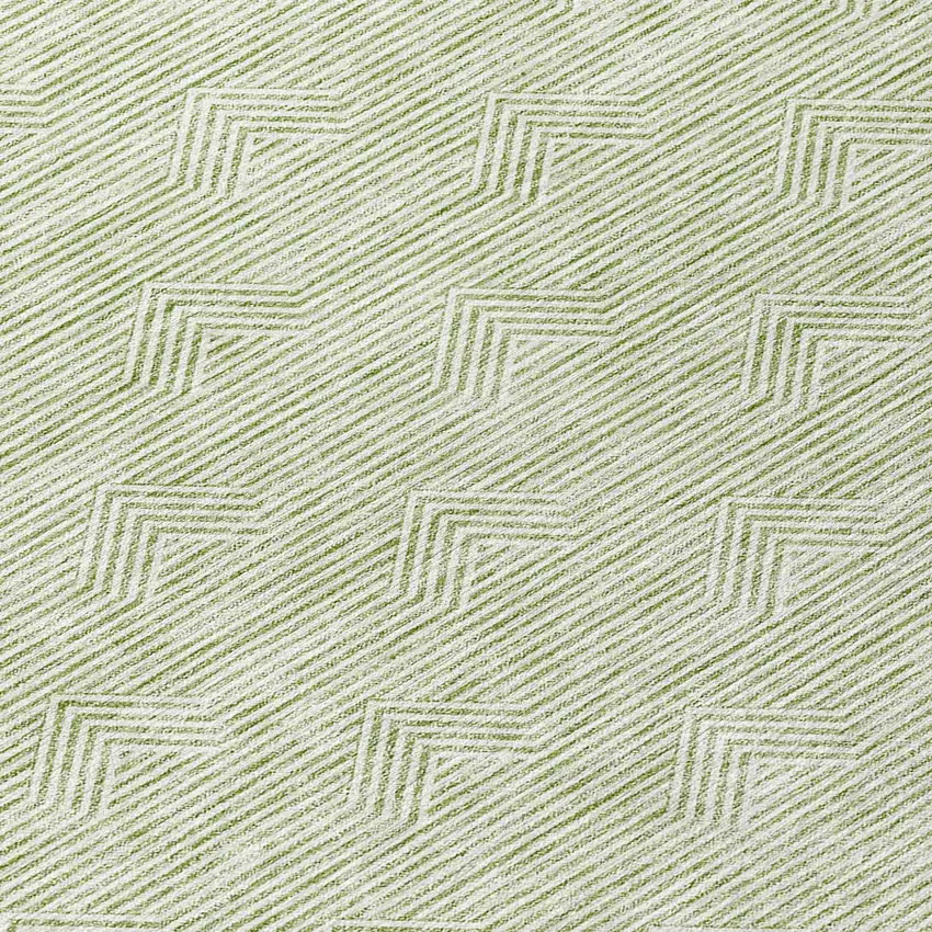 8' Artichoke Green And Ivory Round Geometric Washable Indoor Outdoor Area Rug Photo 8