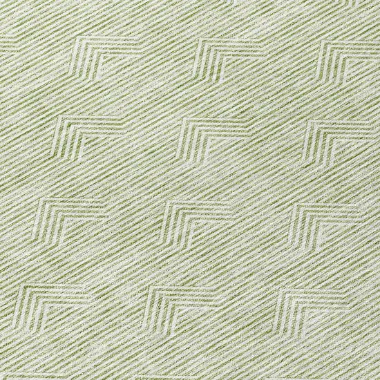 8' Artichoke Green And Ivory Round Geometric Washable Indoor Outdoor Area Rug Photo 8