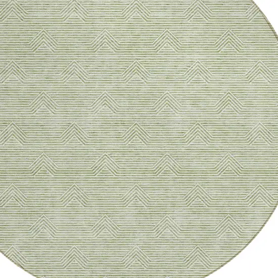 8' Artichoke Green And Ivory Round Geometric Washable Indoor Outdoor Area Rug Photo 4