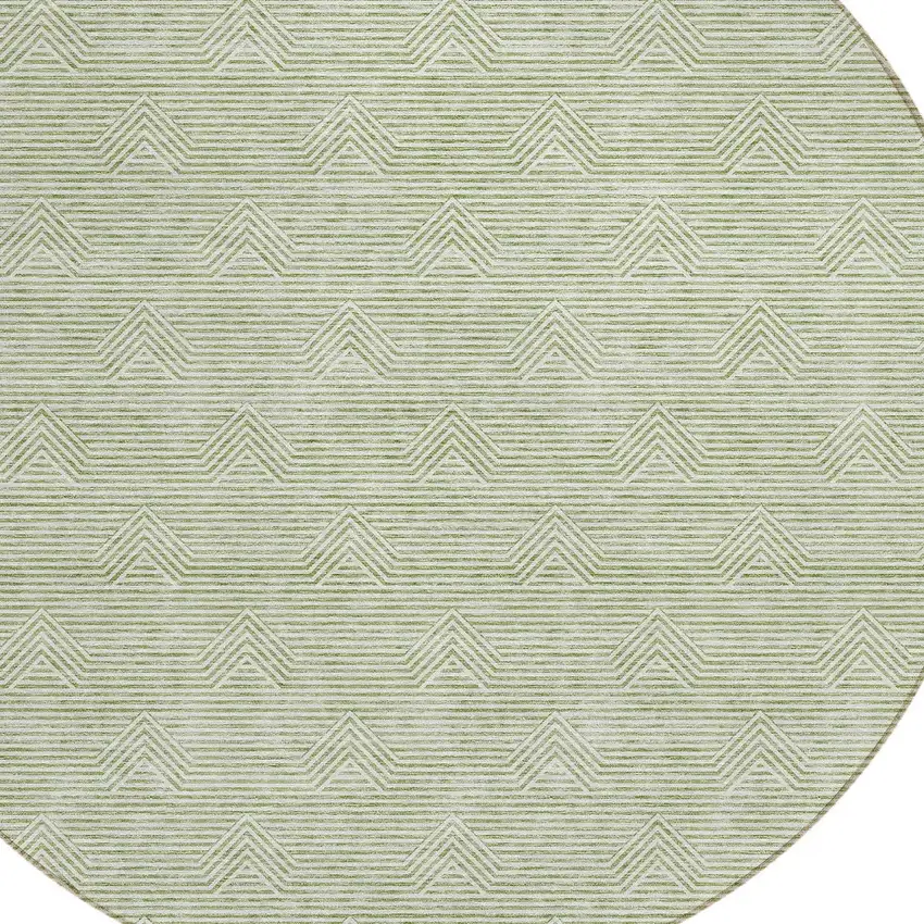 8' Artichoke Green And Ivory Round Geometric Washable Indoor Outdoor Area Rug Photo 4