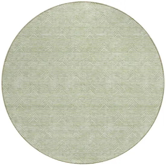 8' Artichoke Green And Ivory Round Geometric Washable Indoor Outdoor Area Rug Photo 5