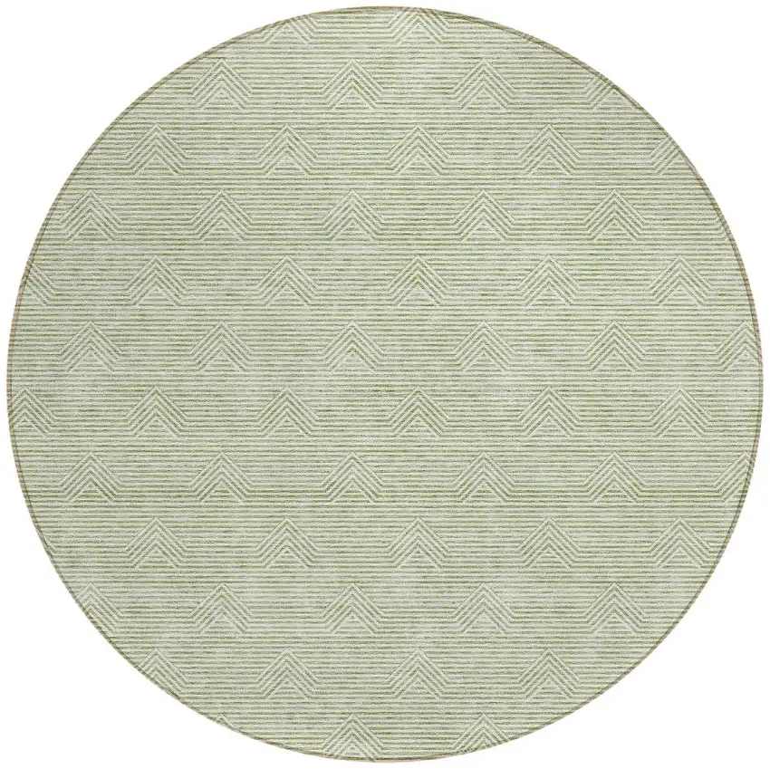8' Artichoke Green And Ivory Round Geometric Washable Indoor Outdoor Area Rug Photo 5