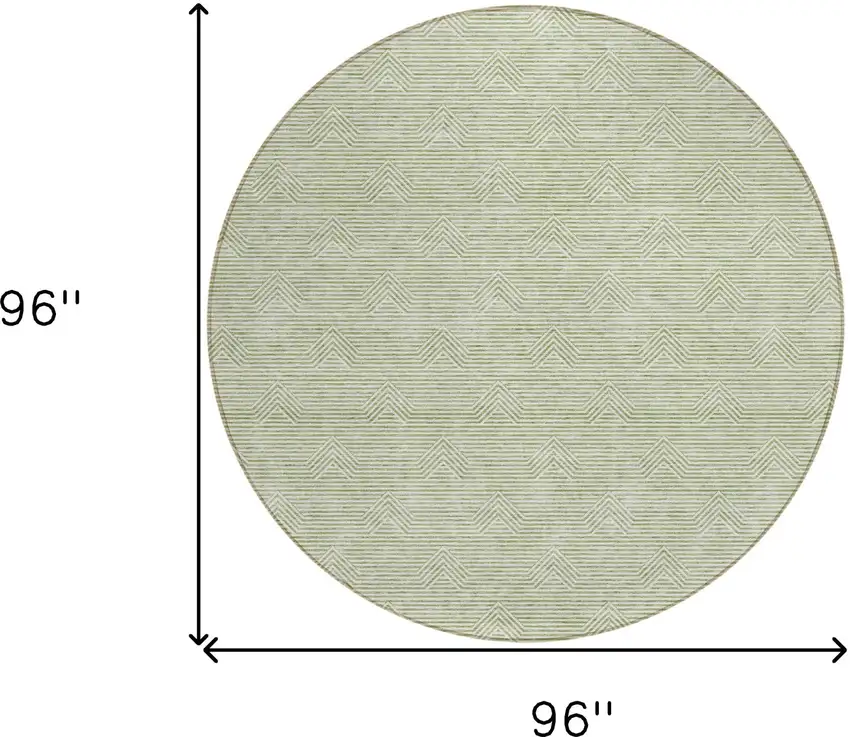 8' Artichoke Green And Ivory Round Geometric Washable Indoor Outdoor Area Rug Photo 3