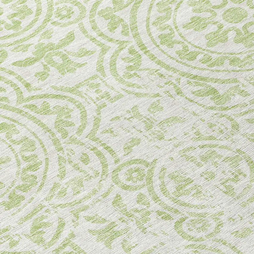 8' Artichoke Green And Ivory Round Medallion Washable Indoor Outdoor Area Rug Photo 8