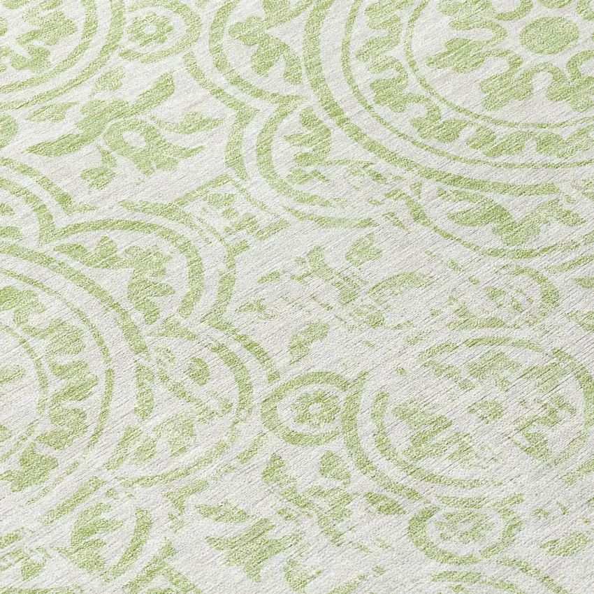 8' Artichoke Green And Ivory Round Medallion Washable Indoor Outdoor Area Rug Photo 8