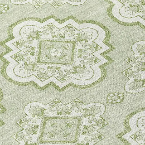 8' Artichoke Green And Ivory Round Medallion Washable Indoor Outdoor Area Rug Photo 7