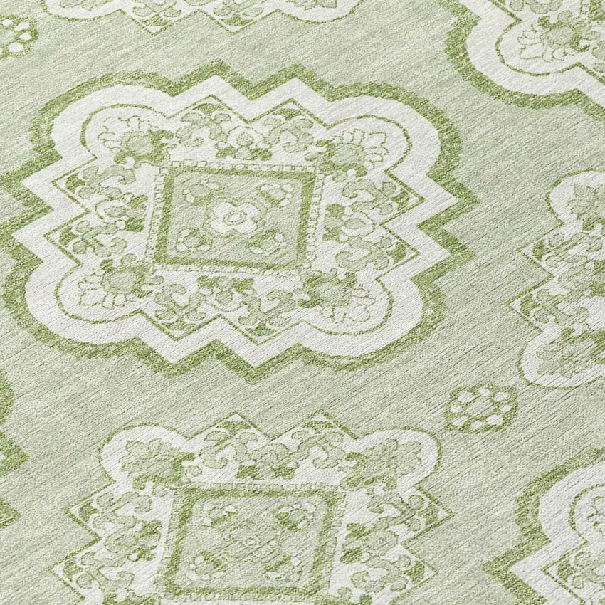 8' Artichoke Green And Ivory Round Medallion Washable Indoor Outdoor Area Rug Photo 7