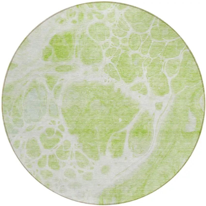 8' Artichoke Green And Ivory Round Nautical Washable Indoor Outdoor Area Rug Photo 2