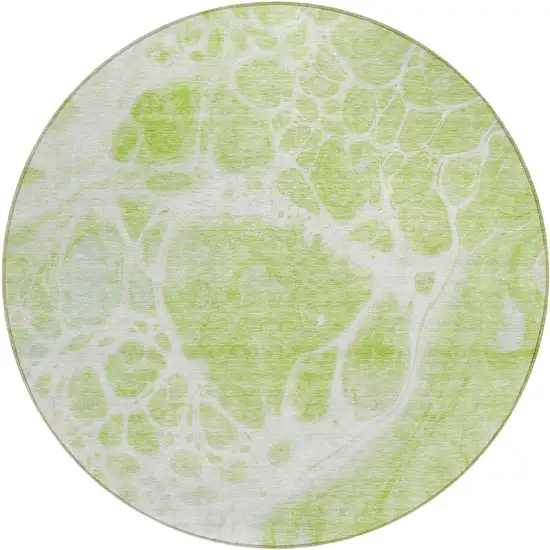 8' Artichoke Green And Ivory Round Nautical Washable Indoor Outdoor Area Rug Photo 2