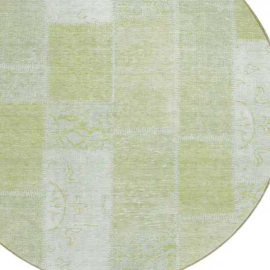 8' Artichoke Green And Ivory Round Patchwork Washable Indoor Outdoor Area Rug Photo 4