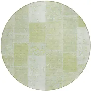 Photo of 8' Artichoke Green And Ivory Round Patchwork Washable Indoor Outdoor Area Rug