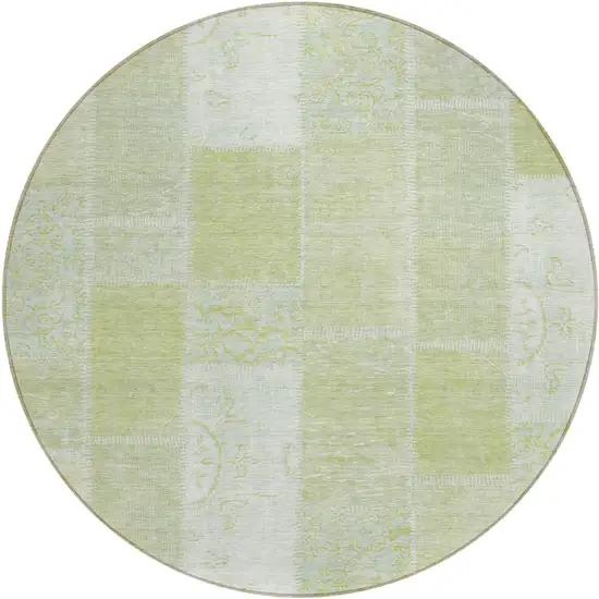 8' Artichoke Green And Ivory Round Patchwork Washable Indoor Outdoor Area Rug Photo 1