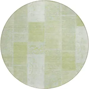 Photo of 8' Artichoke Green And Ivory Round Patchwork Washable Indoor Outdoor Area Rug