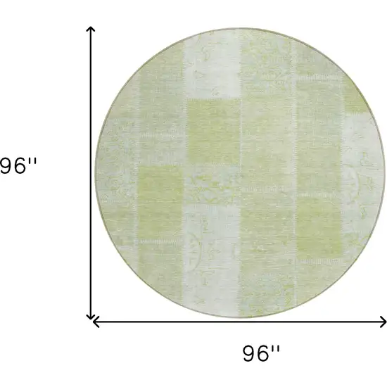 8' Artichoke Green And Ivory Round Patchwork Washable Indoor Outdoor Area Rug Photo 8