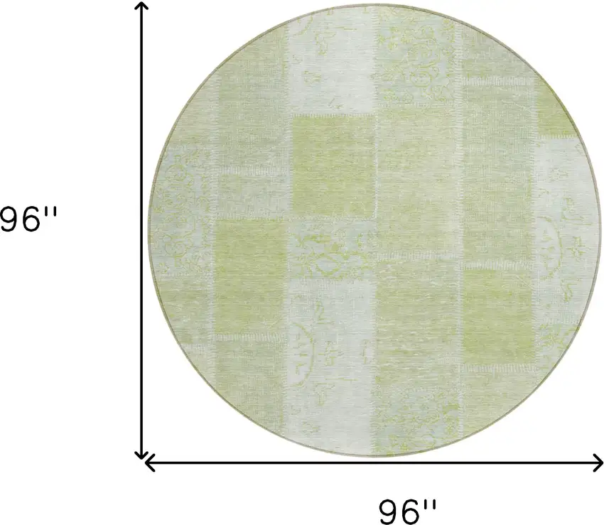 8' Artichoke Green And Ivory Round Patchwork Washable Indoor Outdoor Area Rug Photo 8