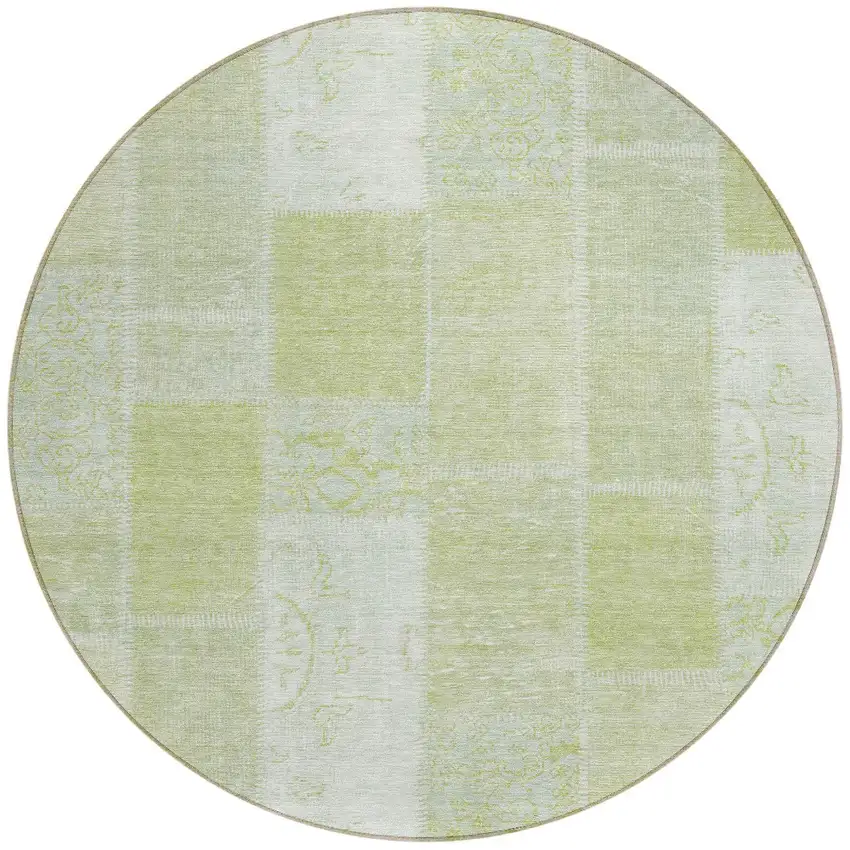 8' Artichoke Green And Ivory Round Patchwork Washable Indoor Outdoor Area Rug Photo 5