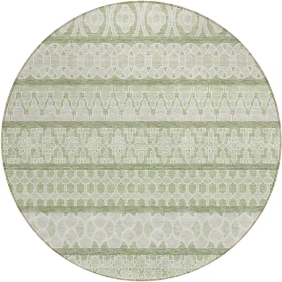 8' Artichoke Green And Ivory Round Quatrefoil Washable Indoor Outdoor Area Rug Photo 1