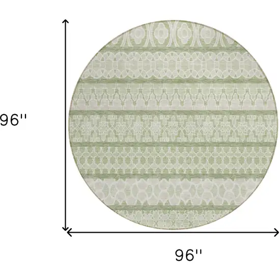 8' Artichoke Green And Ivory Round Quatrefoil Washable Indoor Outdoor Area Rug Photo 7