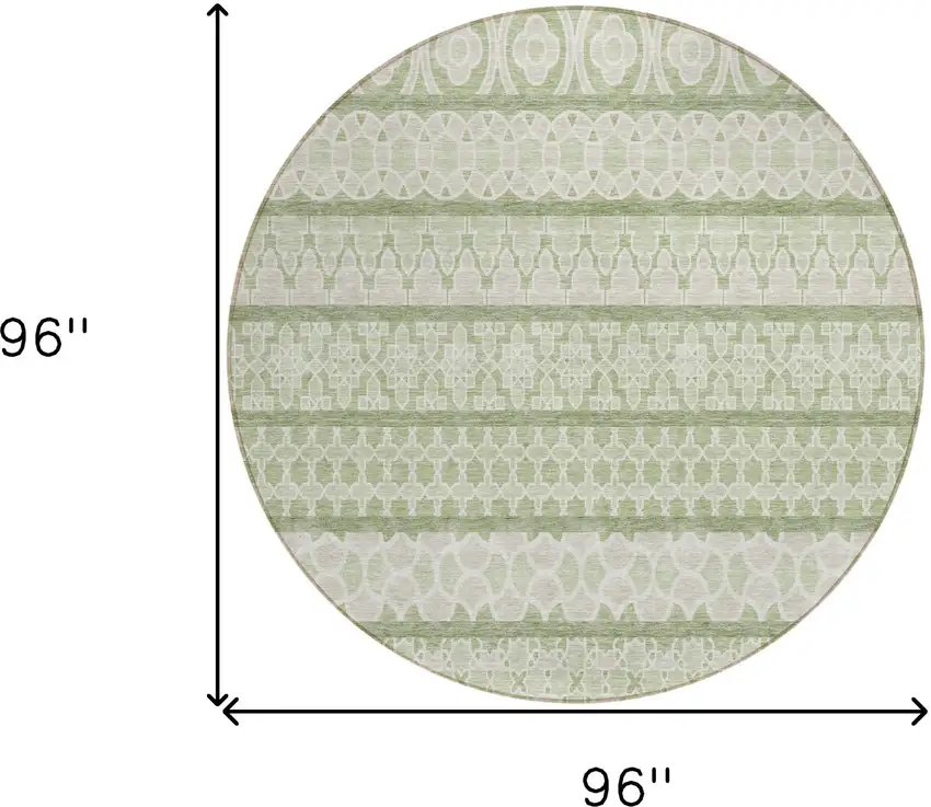 8' Artichoke Green And Ivory Round Quatrefoil Washable Indoor Outdoor Area Rug Photo 7