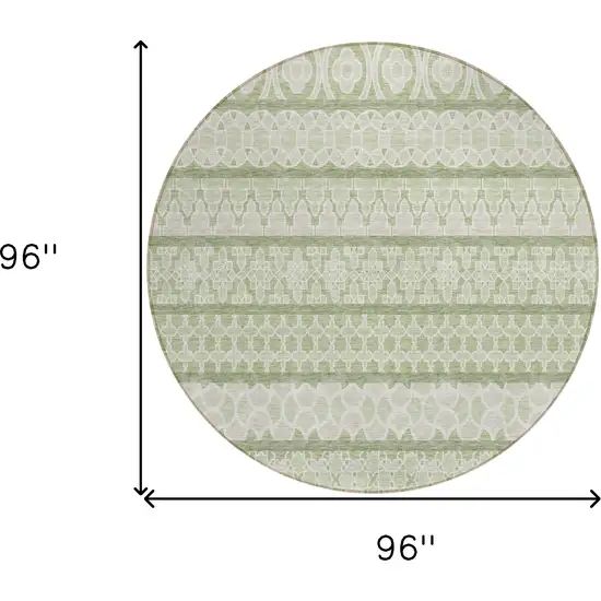 8' Artichoke Green And Ivory Round Quatrefoil Washable Indoor Outdoor Area Rug Photo 7