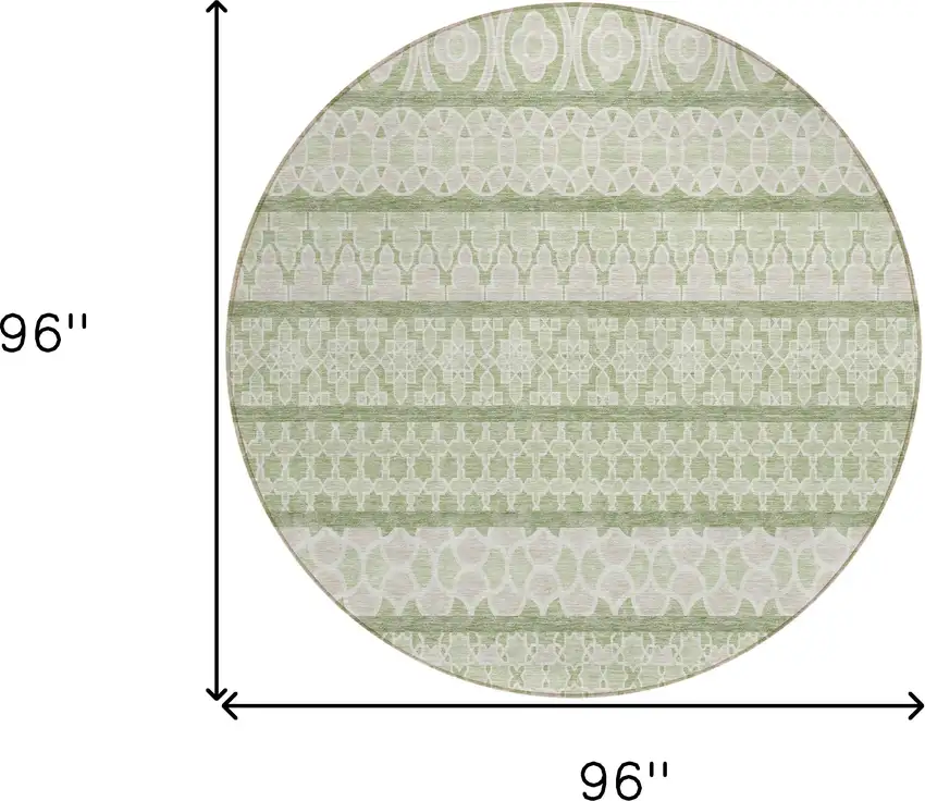 8' Artichoke Green And Ivory Round Quatrefoil Washable Indoor Outdoor Area Rug Photo 7