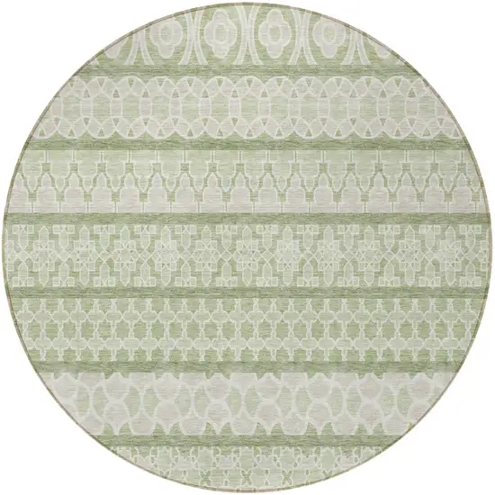 8' Artichoke Green And Ivory Round Quatrefoil Washable Indoor Outdoor Area Rug Photo 4