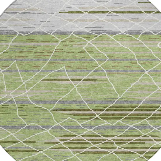 8' Artichoke Green And Ivory Round Striped Washable Indoor Outdoor Area Rug Photo 5