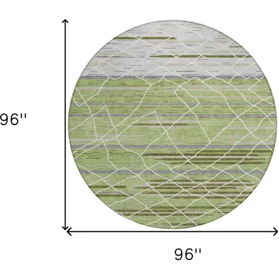 8' Artichoke Green And Ivory Round Striped Washable Indoor Outdoor Area Rug Photo 3