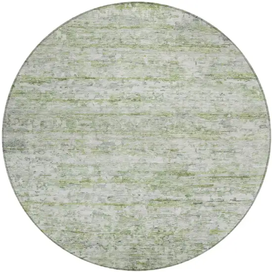 8' Artichoke Green And Ivory Round Striped Washable Indoor Outdoor Area Rug Photo 2