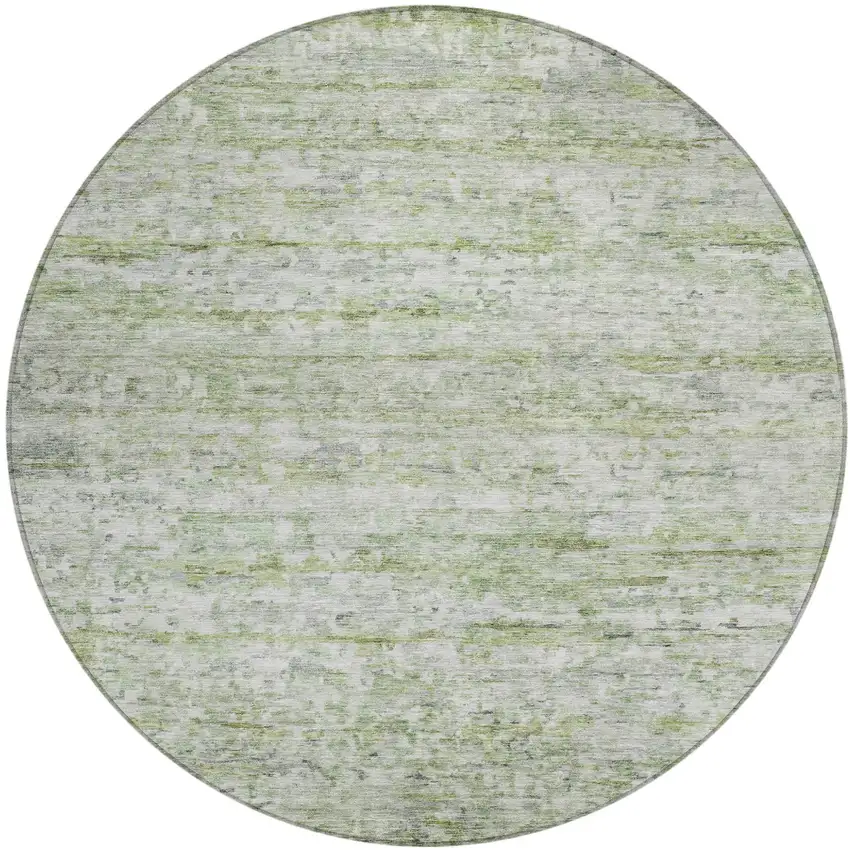 8' Artichoke Green And Ivory Round Striped Washable Indoor Outdoor Area Rug Photo 2