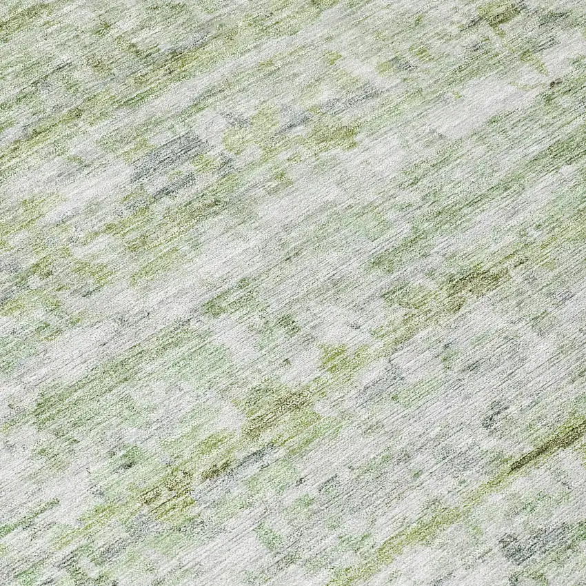 8' Artichoke Green And Ivory Round Striped Washable Indoor Outdoor Area Rug Photo 8