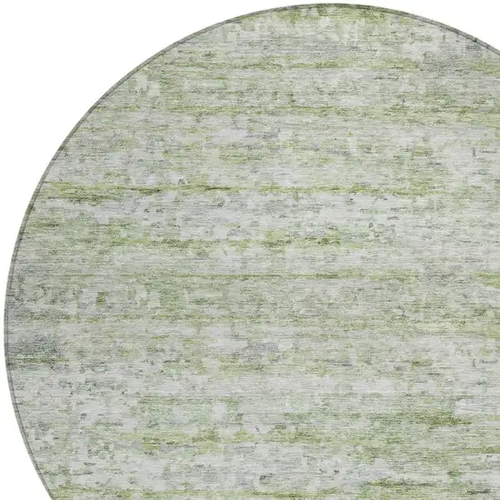 8' Artichoke Green And Ivory Round Striped Washable Indoor Outdoor Area Rug Photo 5