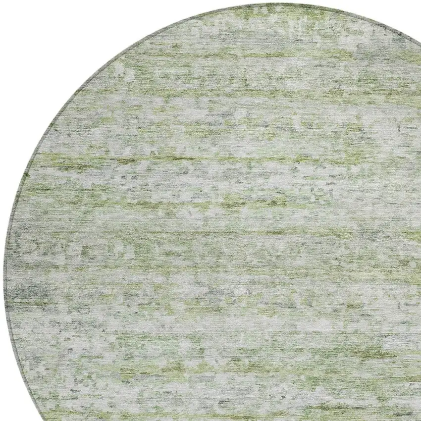 8' Artichoke Green And Ivory Round Striped Washable Indoor Outdoor Area Rug Photo 5