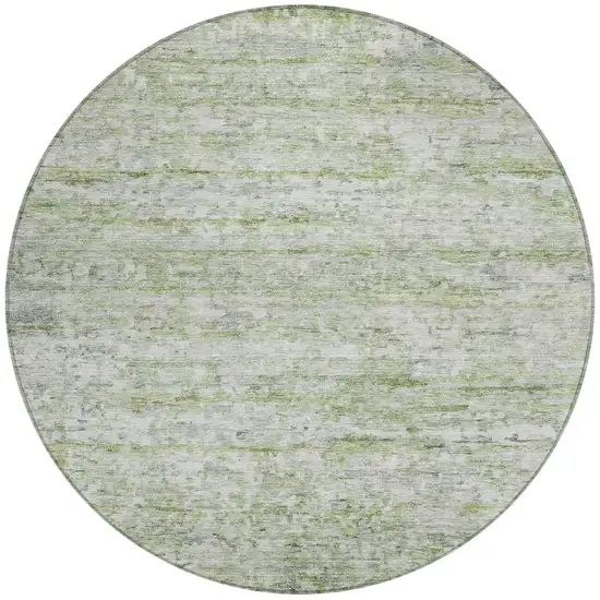 8' Artichoke Green And Ivory Round Striped Washable Indoor Outdoor Area Rug Photo 6