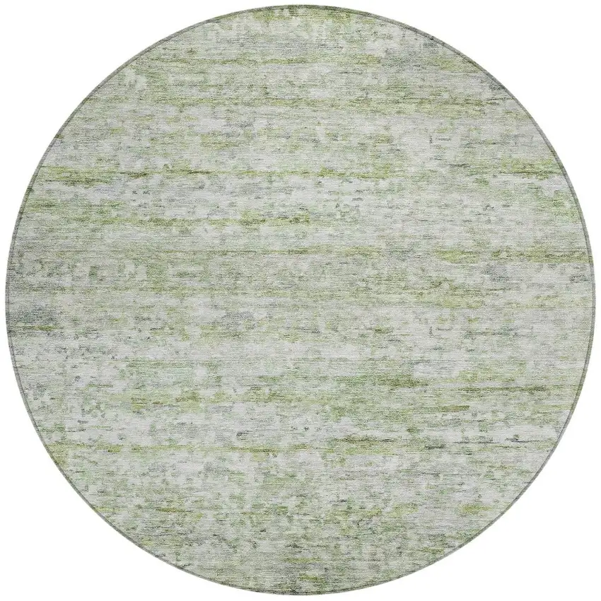 8' Artichoke Green And Ivory Round Striped Washable Indoor Outdoor Area Rug Photo 6