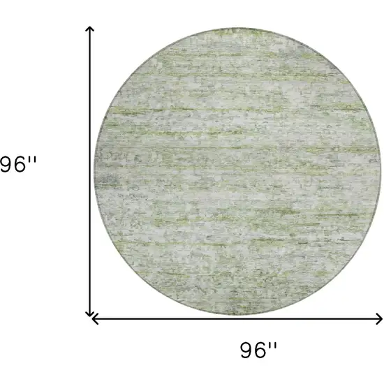 8' Artichoke Green And Ivory Round Striped Washable Indoor Outdoor Area Rug Photo 9